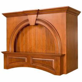 The ARA Series Hood by Lafata Cabinets is a new style mantle hood custom made in Michigan. A solid wooden ornate display niche and a large crown mantle shelf.
