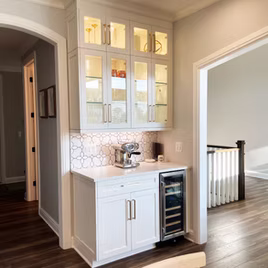 Add this to your Brookhaven kitchen, the Brookhaven bar! This bar is crafted with maple wood and a white finish. Cabinets crafted in Michigan since 1958.