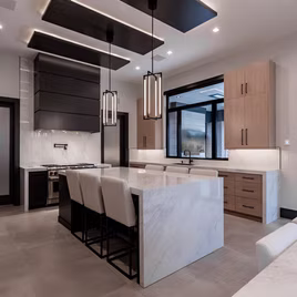 The Midwest Kitchen is crafted with a white oak wood and a custom finish. Call 586-247-1140 or visit our showrooms in Shelby Township & West Bloomfield to find out more information. 