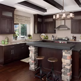 Our Kingsridge style kitchen is crafted with oak wood with a and espresso finish. Call 586-247-1140 or visit our showrooms in Shelby Township and West Bloomfield to find out more information.